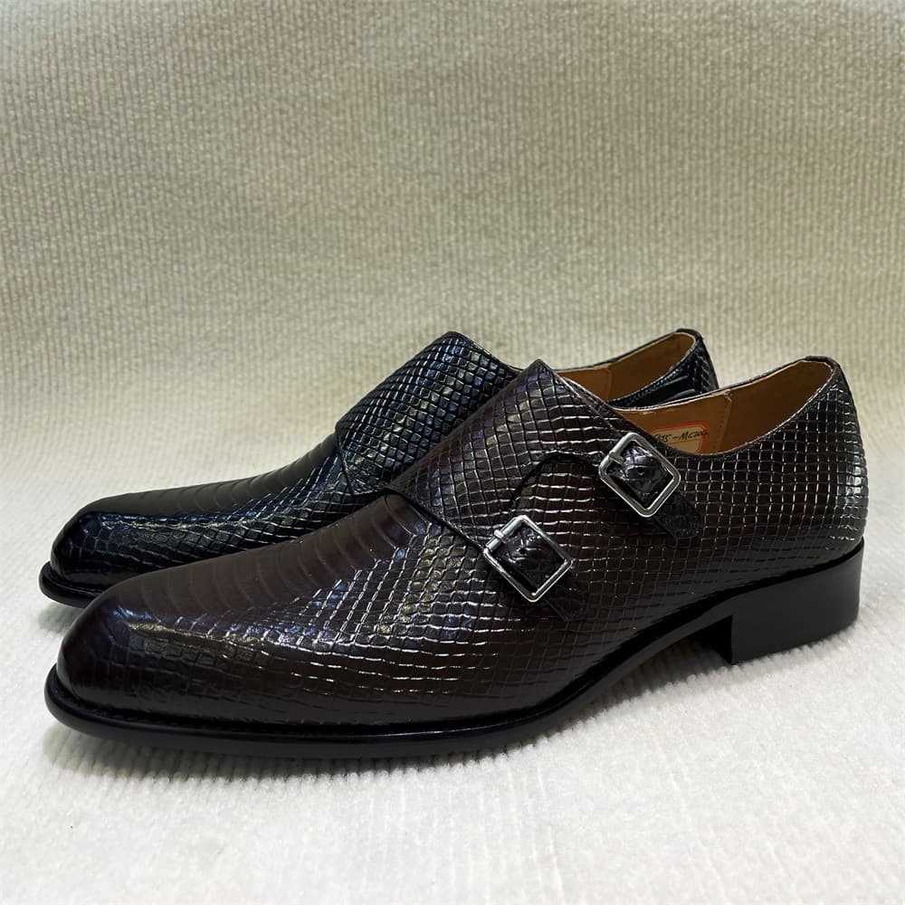 Men's Hairstylist Wedding Pointed Business Casual Leather Shoes With Double Buckles, Monk Shoes, Toe Layer Cowhide