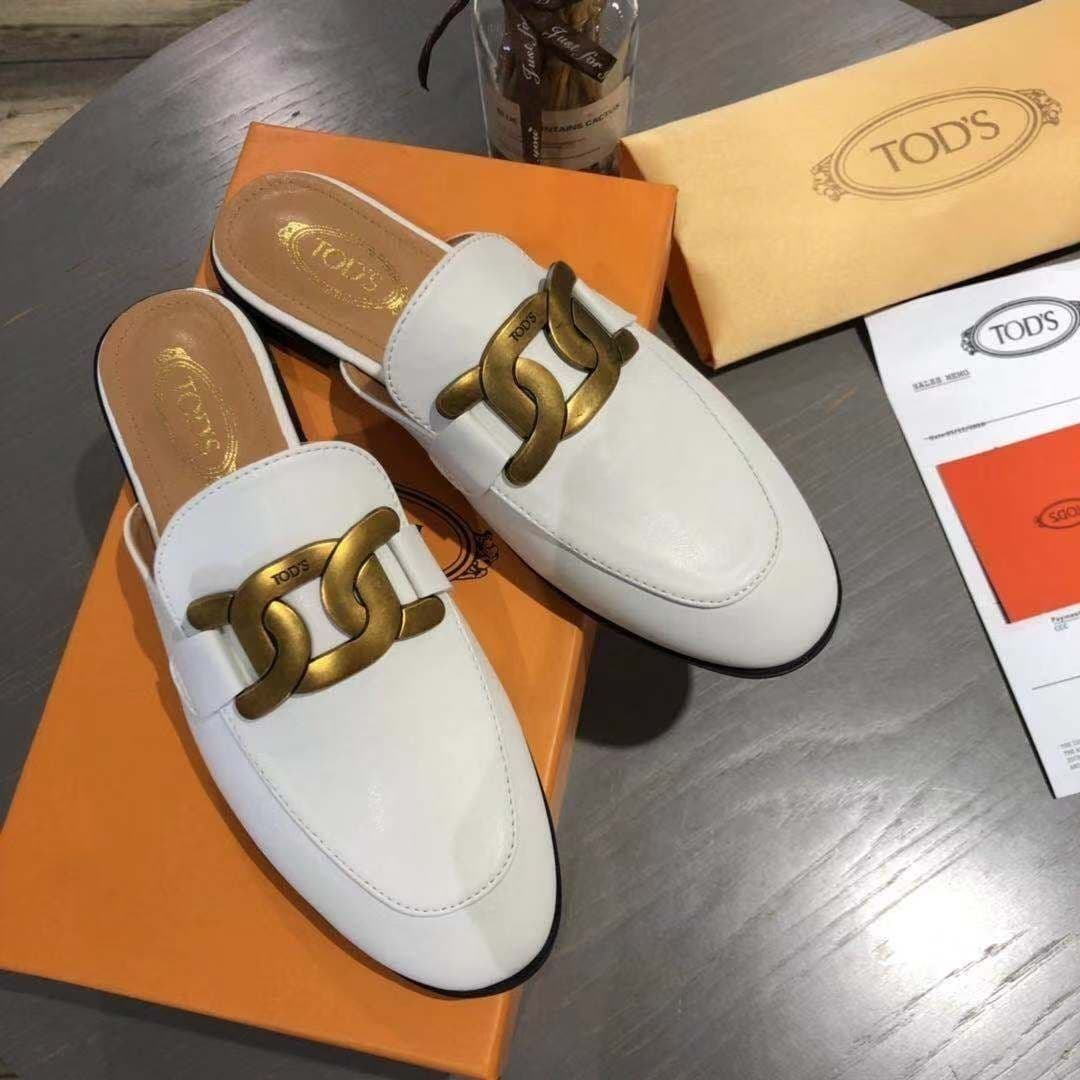 High End 2024 Potato Silk Metal Buckle Flat Bottom Muller With Baotou Half Tuo Lefu Shoes