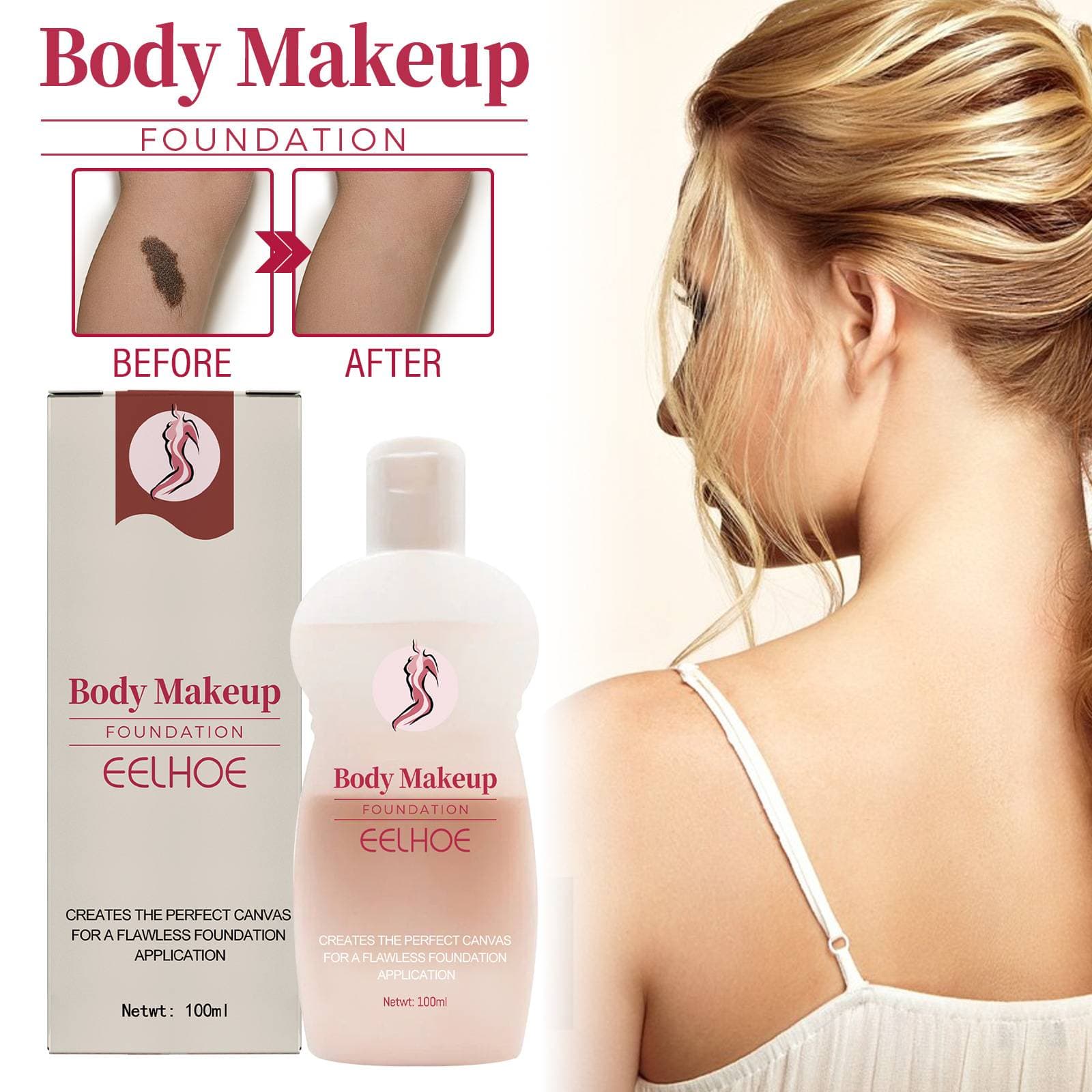EELHOE body makeup liquid foundation covers skin spots, tattoos, blemishes, natural makeup, moisturizing and long-lasting foundation