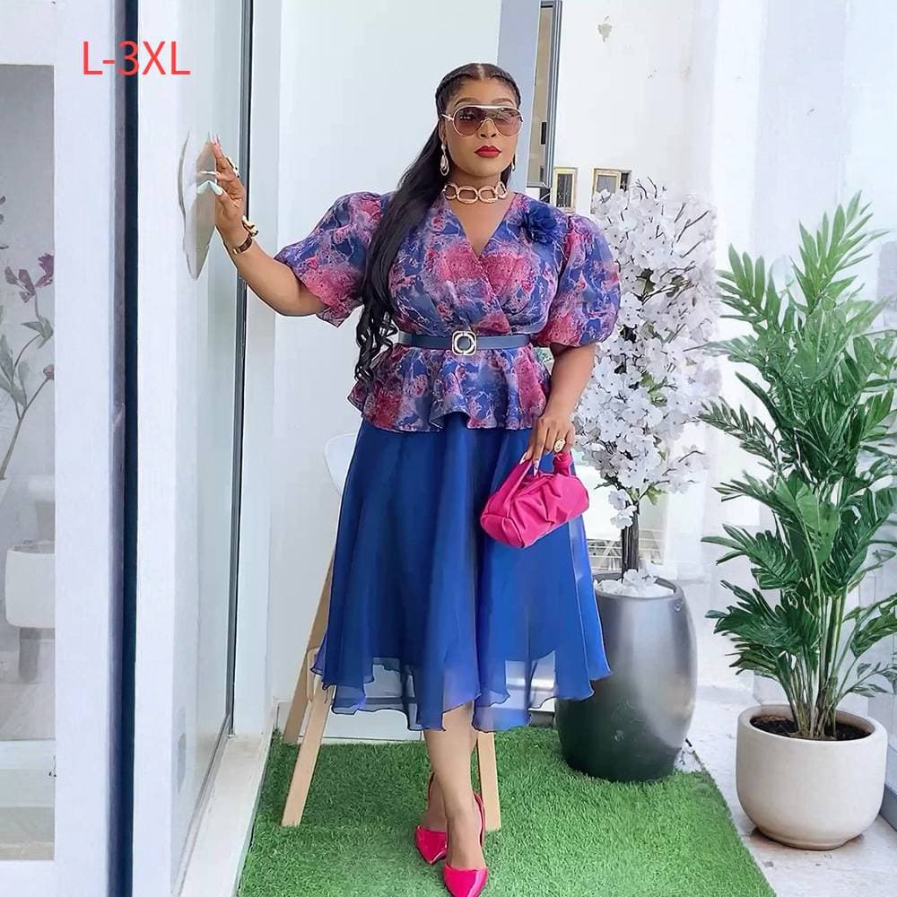 ​Elegant Flowy Maxi Dress With Puff Sleeves – Floral Print Chiffon A-Line Dress For Women ( Breathable Stretch Fabric, V-Neck & Elastic Waist)