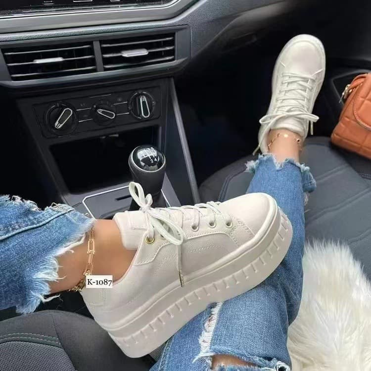 Large Size Single Women's Casual Rubber Shoes Round Toe Thick Sole Synthetic Upper No Shoe Box