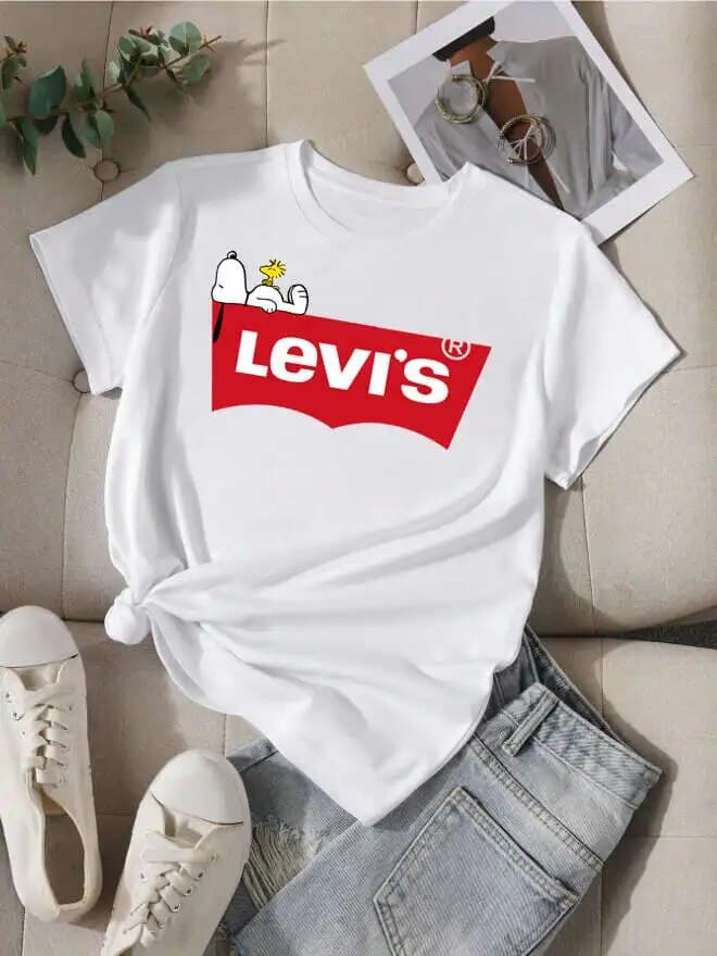 LEVI'S-2024 nouveau coton mode sens impression T-shirt à manches courtes femme été marée ample cent hauts