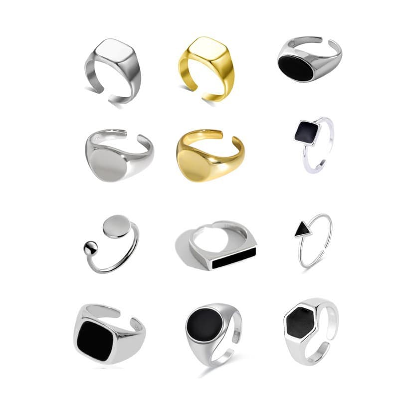 Fashionable Geometric Block Circular Smooth Open Ring Combination For Men's And Women's Personalized Food Rings
