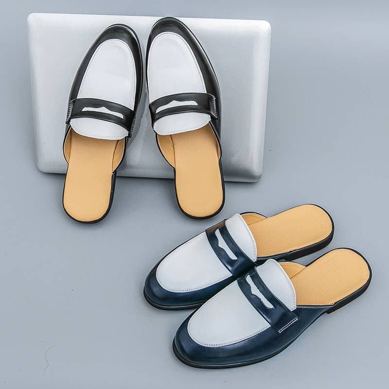 New Summer Fashion Color-blocked Half-slippers For Men's Outdoor Casual Semi-slippers Blue And White Internet Celebrity Personality Heelless Slippers