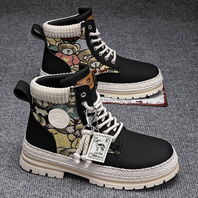 Men's Fashionable Chunky Sole Martin Boots With Fleece Lining - Waterproof PU Leather Round Toe Boots For Winter & Fall (Grey/Khaki/Black)​