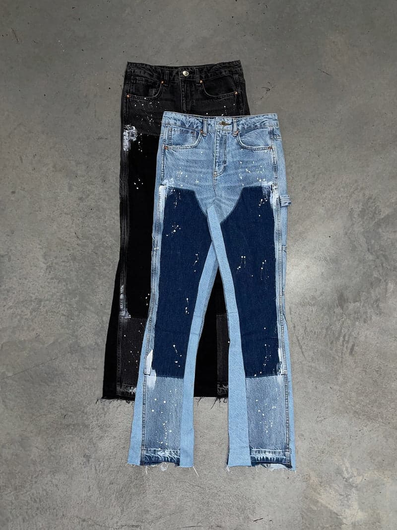 European And American Fashion Ins Workwear Hit Men's Denim Overalls Stretch Patch Denim Layered Flared Pants