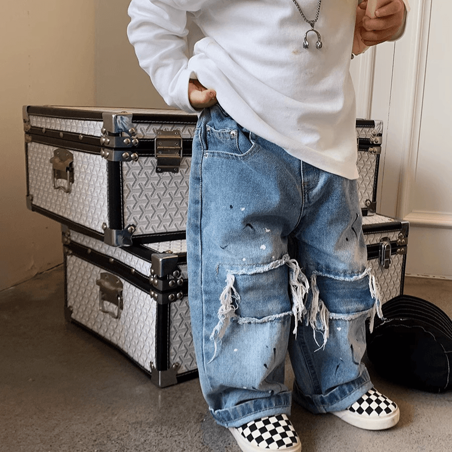 Mother&Kids Children's plankton handsome baggy wide-leg jeans boy retro style casual pants pants trend