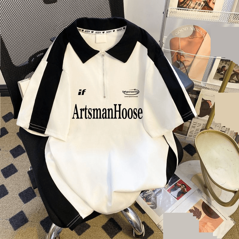T-shirt d'été en coton à col polo pour femme – Coupe ample, manches raglan, coutures respirantes, style décontracté (M-XXXL)