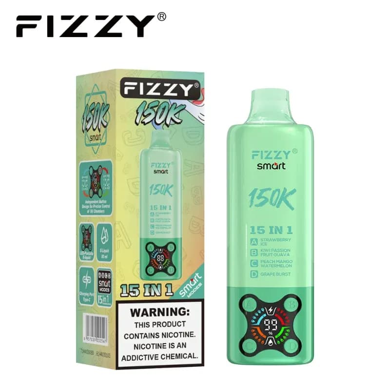 Fizzy Smart 150K, cigarette électronique jetable 15 en 1, 4 capsules indépendantes de 80 ml à 2 % de nicotine