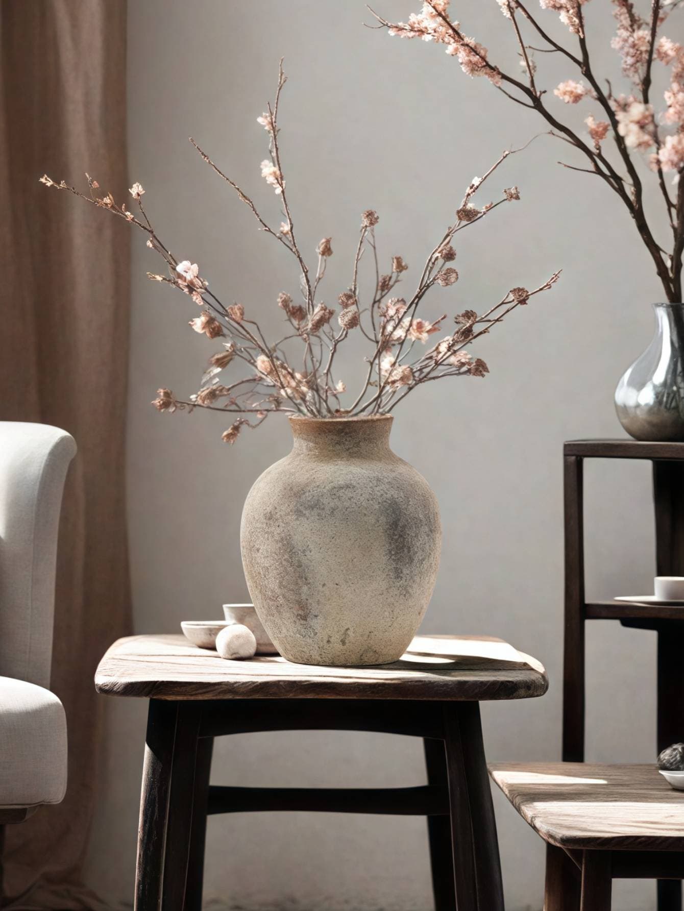 1PC Ceramic Antique Tile Pizza Style Vase Suitable For Japanese Art Decoration Farmhouse Interior Flower Arrangement Beautiful Ornament