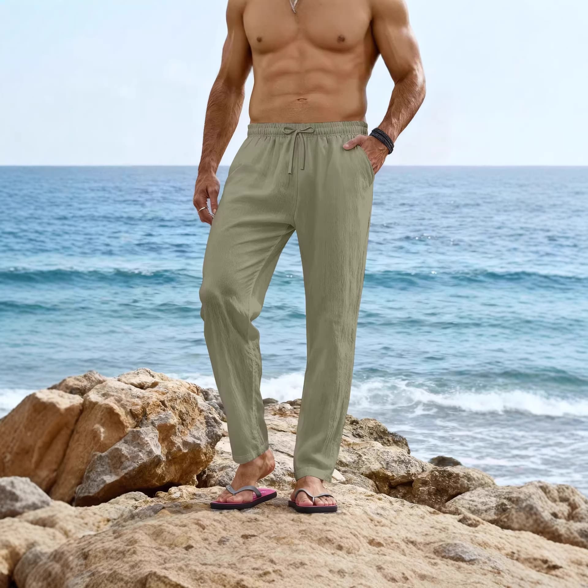 Men's Breathable Linen Casual Pants - Lightweight Summer Trousers With Drawstring Waist, Straight Leg Fit For Comfortable Daily Wea