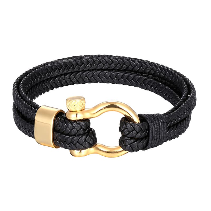 Bracelet men's genuine leather woven titanium horseshoe buckle stainless steel jewelry bracelet