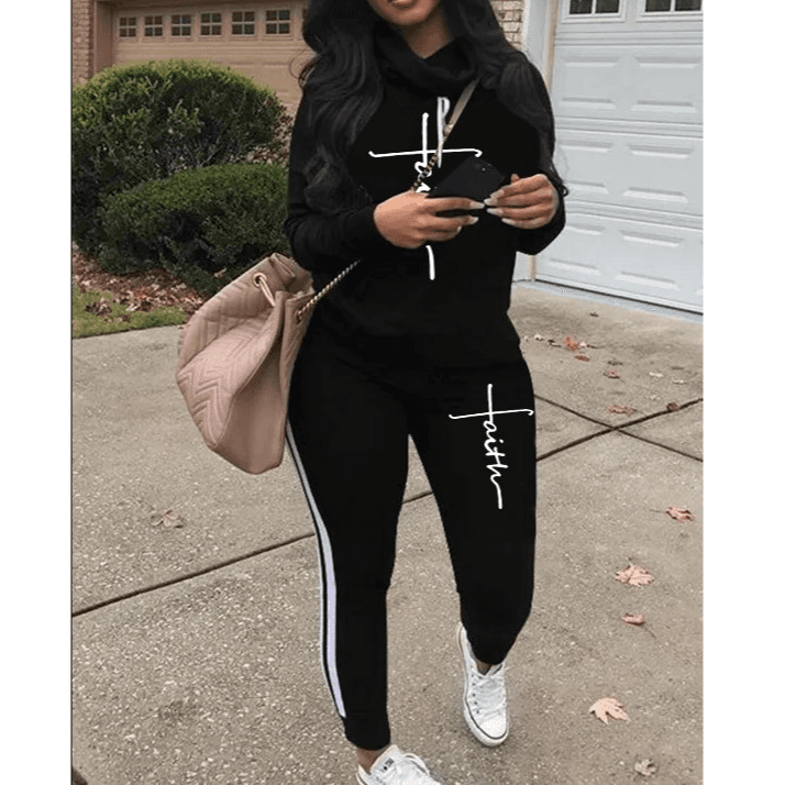Women's printed casual sweatshirt suit