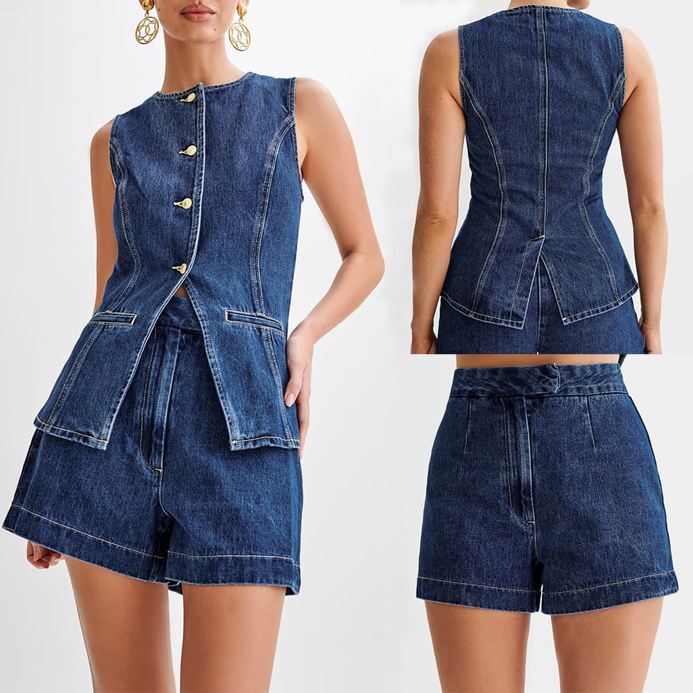 Women's Clothing summer fashion casual sleeveless high waist women's suit denim shorts
