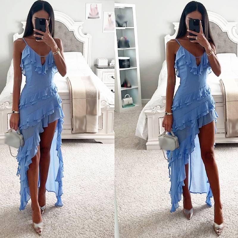 2023 New Sexy Halter Irregular Color Dress Dress