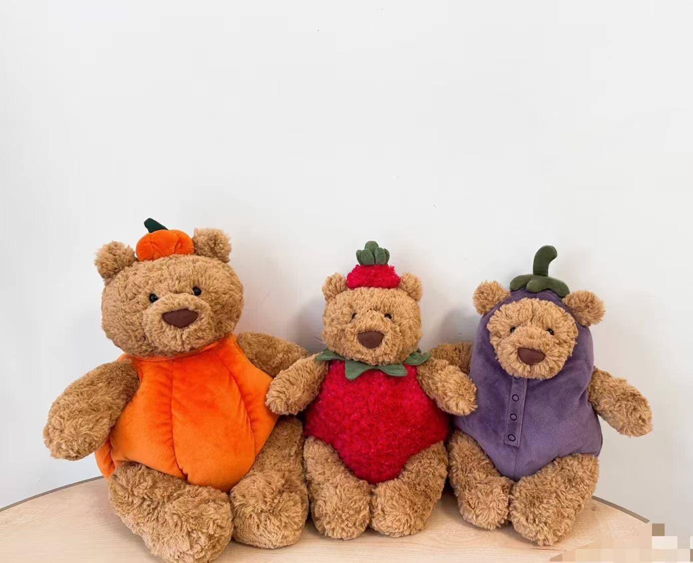 Assorted Stuffed Animals Plush Collection - Pumpkin Bear Bee Bear Heart Bear Strawberry Bear Bat Bear Eggplant Bear For Ages 5-7
