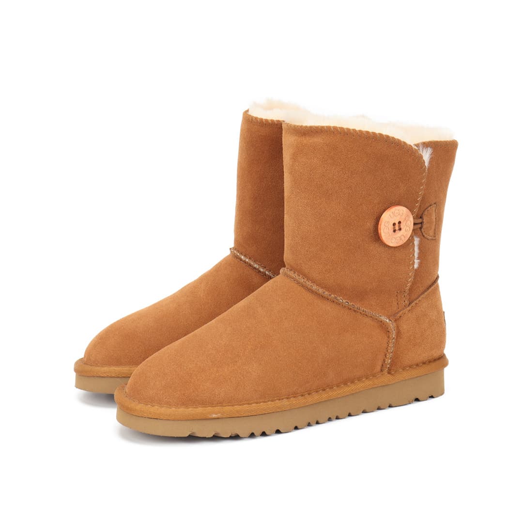 Bottes de neige pour femmes avec boucles en bois, en cuir véritable, polyvalentes, chaussures d'écolière, bottes épaisses doublées de fourrure.