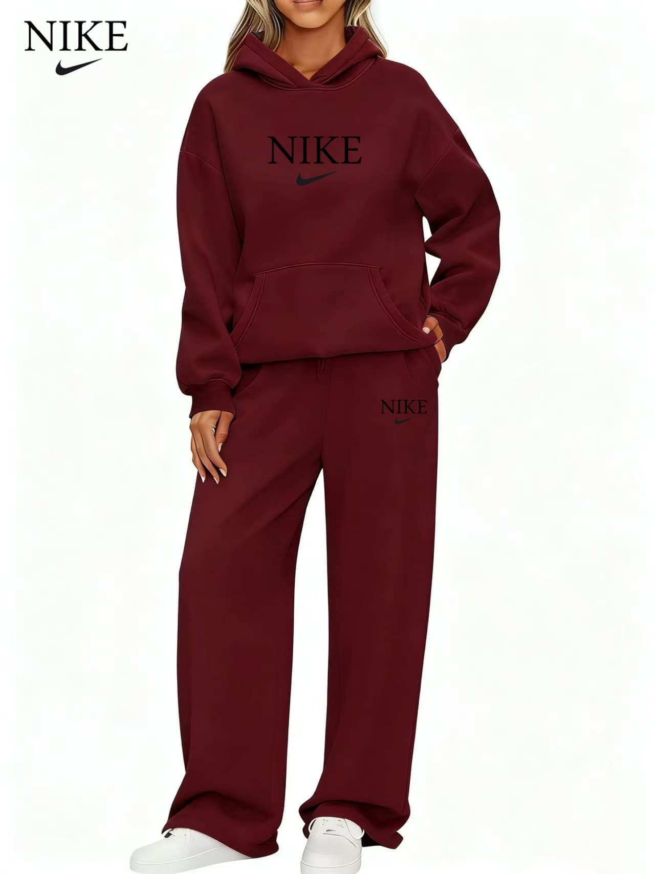 Ensemble de survêtement Nike pour femme, sweat à capuche oversize, pantalon de jogging, style streetwear, 2 pièces