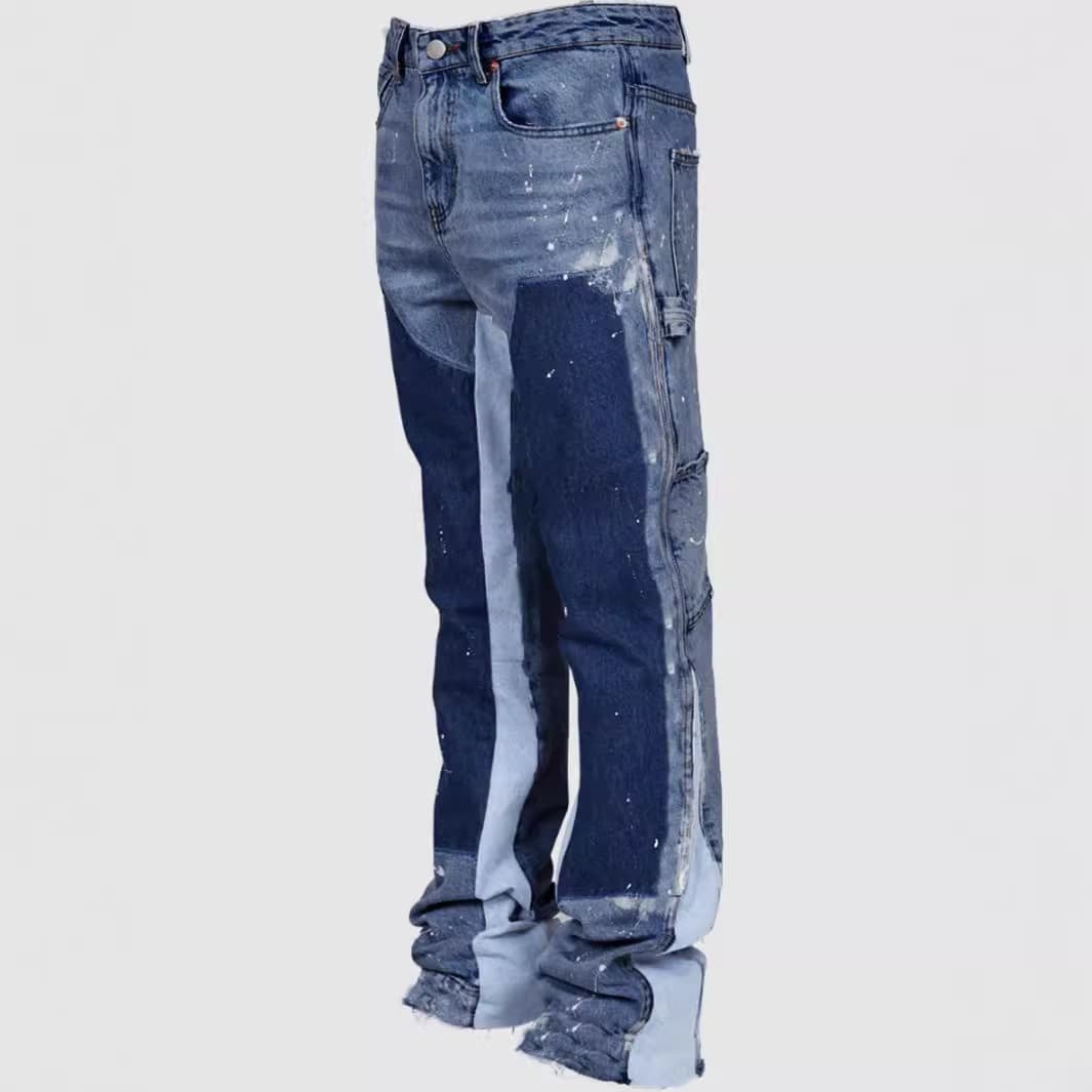 Men's Clothing New Retro Street Style Denim Overalls Fashion Ins Overalls Hot Style Elastic Patch Denim Layered Flared Pants