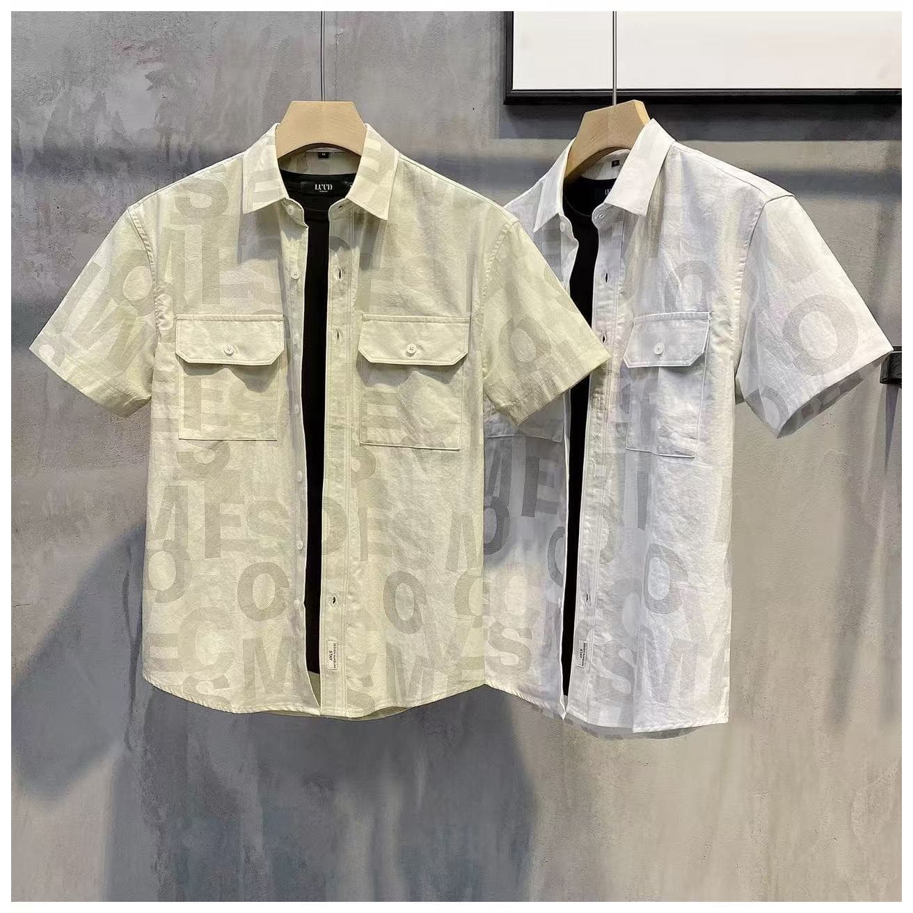 Men's Casual Short Sleeve Shirt – Lightweight & Breathable Polyester Blend, Relaxed Fit For Summer (White/Khaki)