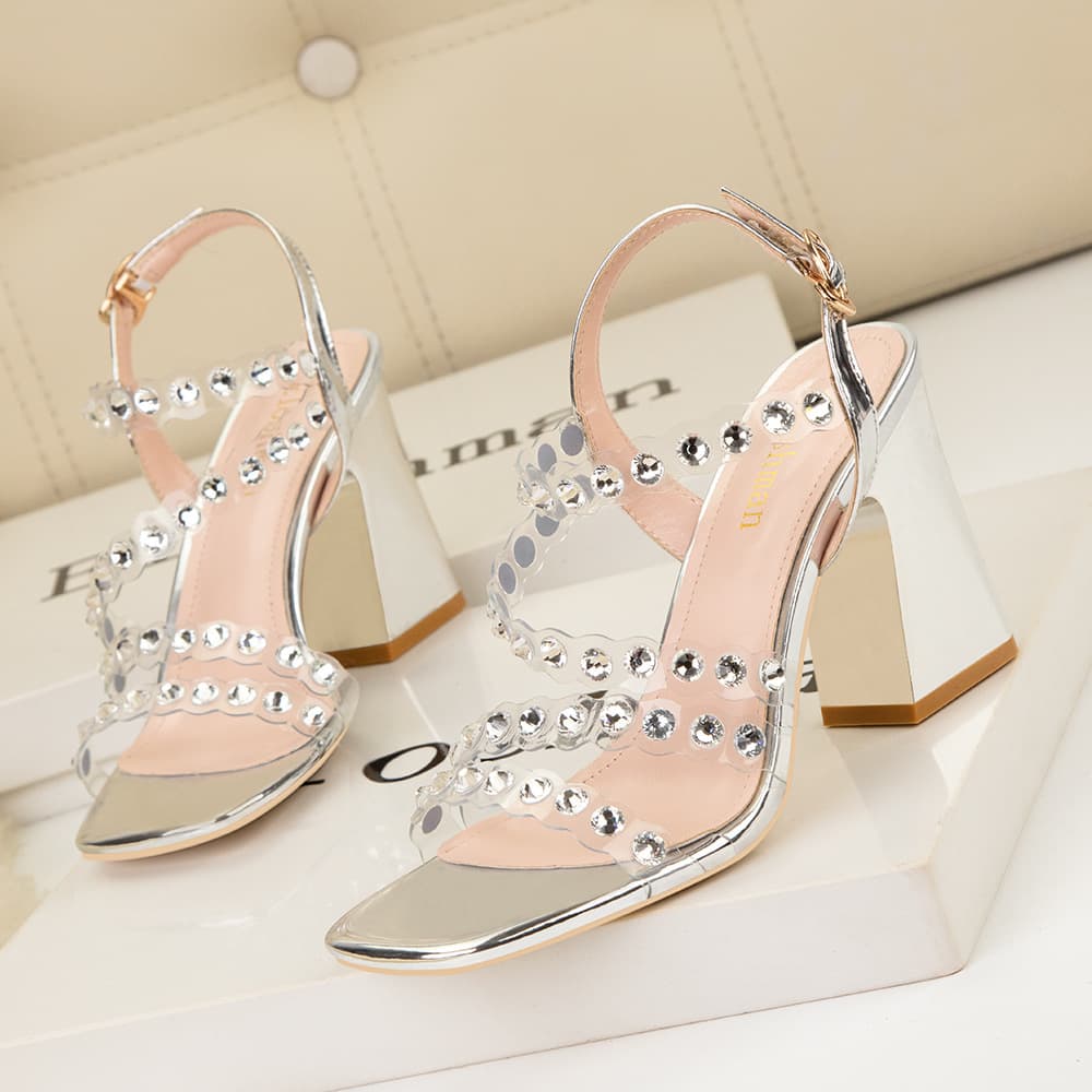 Women's Shoes sexy summer high heels women's shoes stiletto high heels open toe rhinestone strap transparent sandals