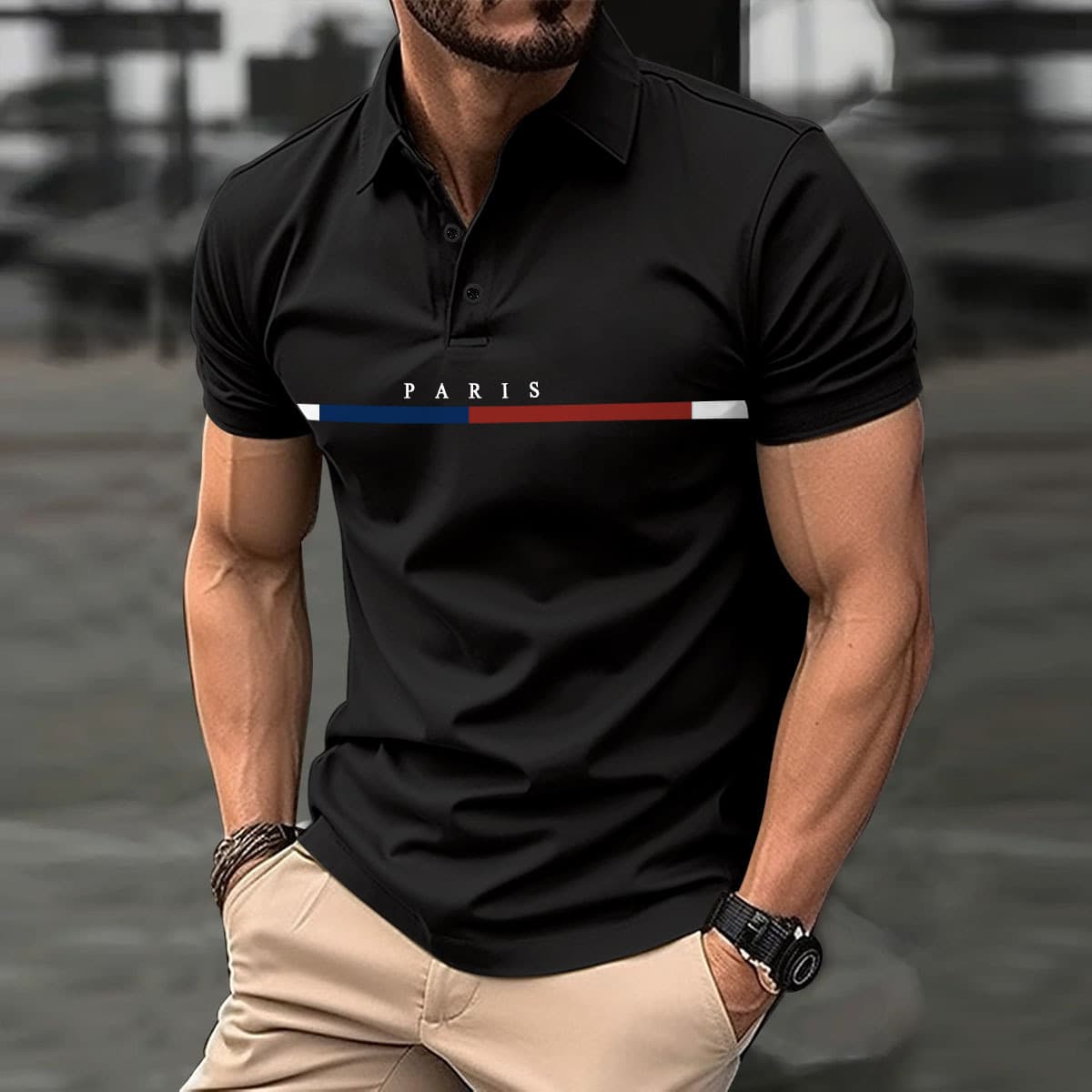 Men's Stripe Print Polo Shirt - Breathable Short Sleeve Casual Top With Button Collar, Lightweight & Comfortable For Summer
