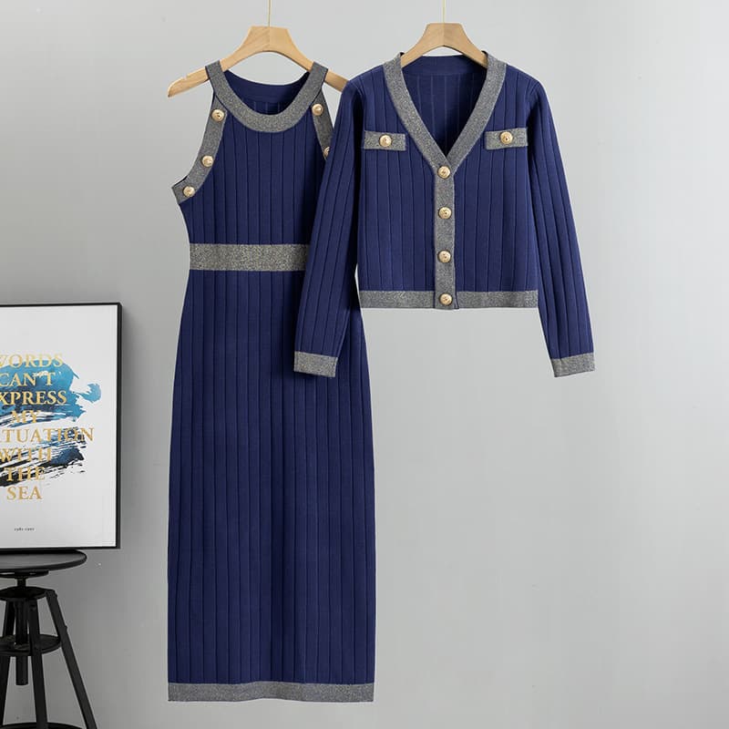 Women's High-grade Knit Suit Slim Coat Slip Skirt Two-piece Set