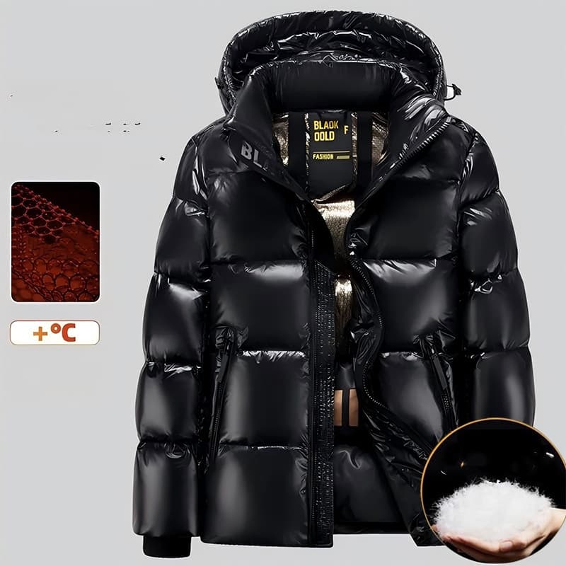 ​​Premium Black & Gold Down Jacket – 700FP White Goose Feather, Unisex Short-Length, Waterproof & Windproof (Black)​​