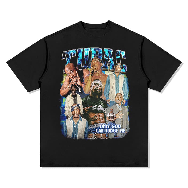 Man's clothing Vintage hip hop rap tupac printed street short sleeve wash to make old heavy fashion T-shirt loose men's base shirt