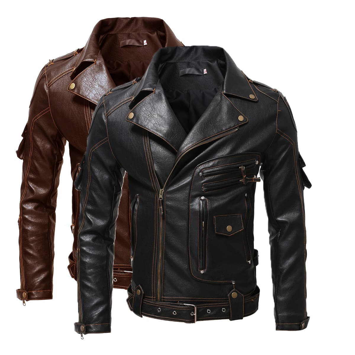 Men's clothing 2024 autumn and winter new personalized leather slim fit multi pocket zipper jacket for men