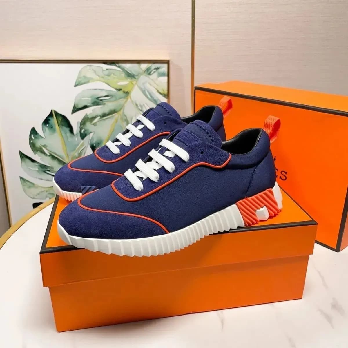 Baskets montantes de marque H pour homme, style décontracté, en cuir et mesh, à lacets, style running.