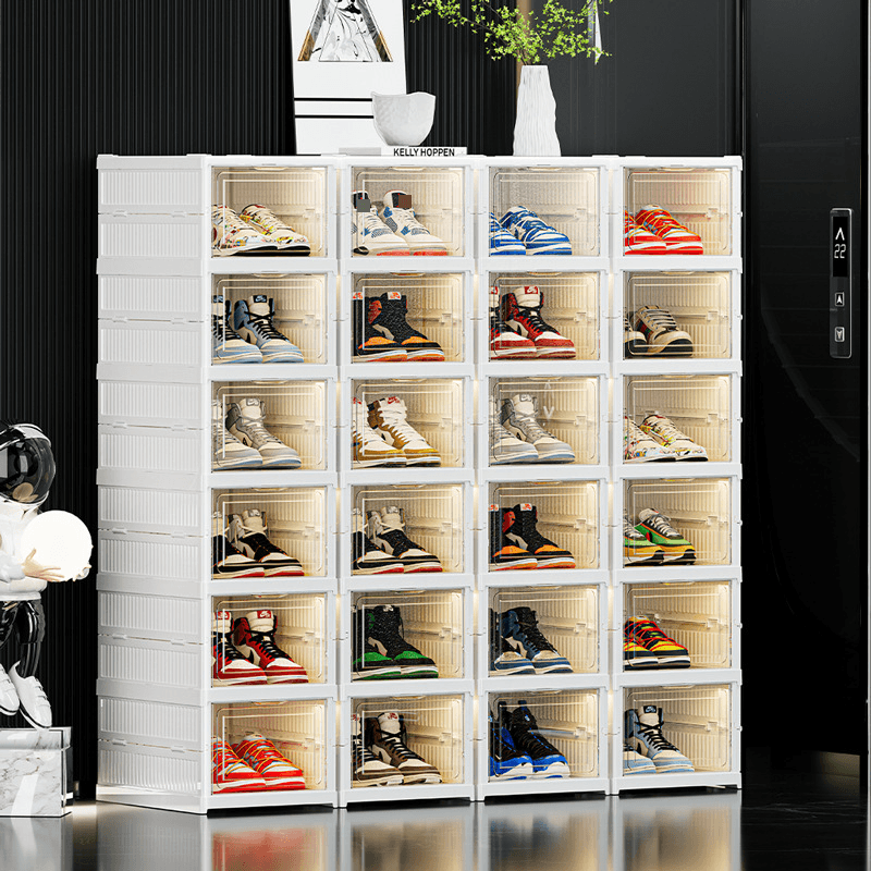Foldable Shoe Storage Box Dustproof Shoe Cabinet Sneakers Thickened Transparent Storage Artifact Folding Shoe Box
