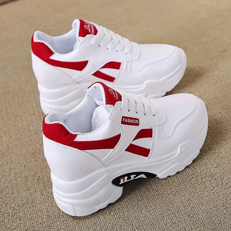 Female 2025 Spring Autumn Thick Bottom 8cm Sports With Inner Height Increase, Versatile, Casual And Plush Dad Shoes,