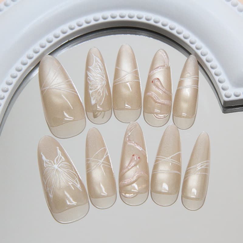 False Nails Hand Made Three Dimensional Nail Art For Fortune And Luck Cool Little Snake Ice Crystal Butterfly Cat's Eye Nail Art
