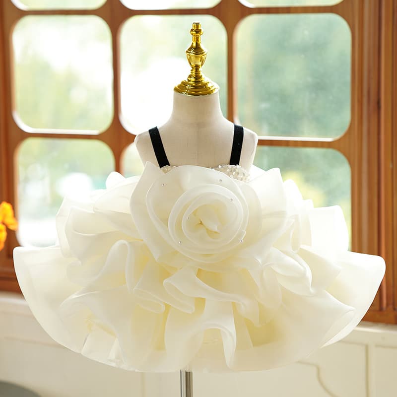Luxury Baby Girl's First Birthday Dress High End Light Sweet Flower Princess Style With Forest Strap Tutu Skirt For Spring