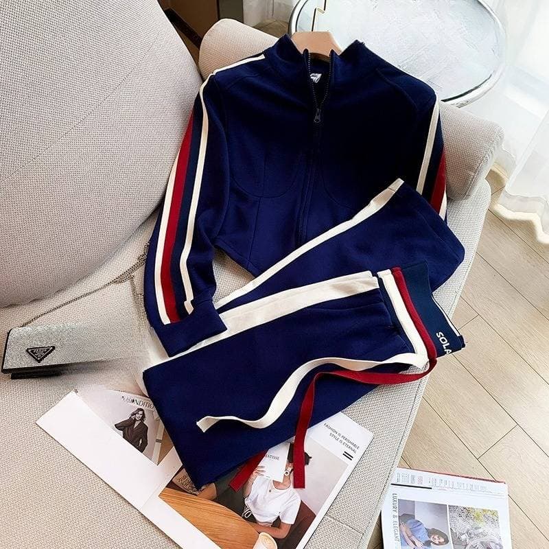 Women's Clothing Fashion sports suit for women autumn and winter goods plus velvet design short sweater jacket street casual two piece suit