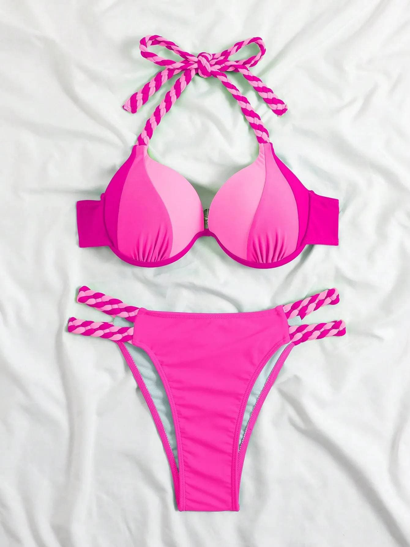 Women's Clothing Bikini Swimsuit Split Solid Color Steel Support Sexy Contrast Color Stitching Bikini Swimsuit