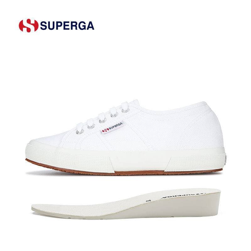 SUPERGA Classic Low-Top Canvas Sneakers With Hidden Wedge For Women - Comfortable & Stylish White Shoes With 4.5cm Lift​​