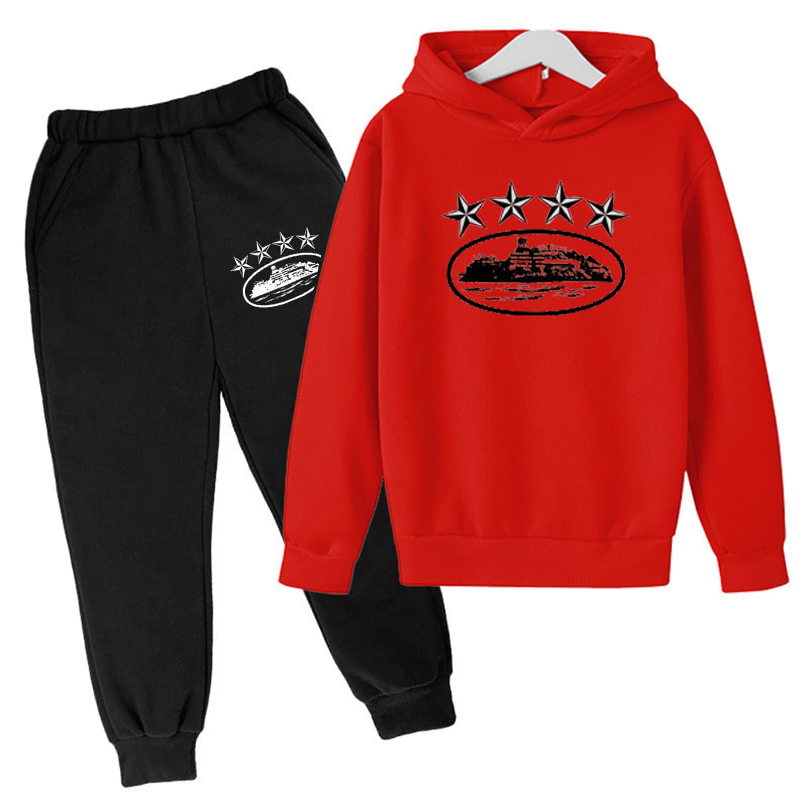 Ensemble deux pièces pour enfants, sweat-shirt à capuche ample, décontracté, en polaire, pour garçons et filles, automne et hiver