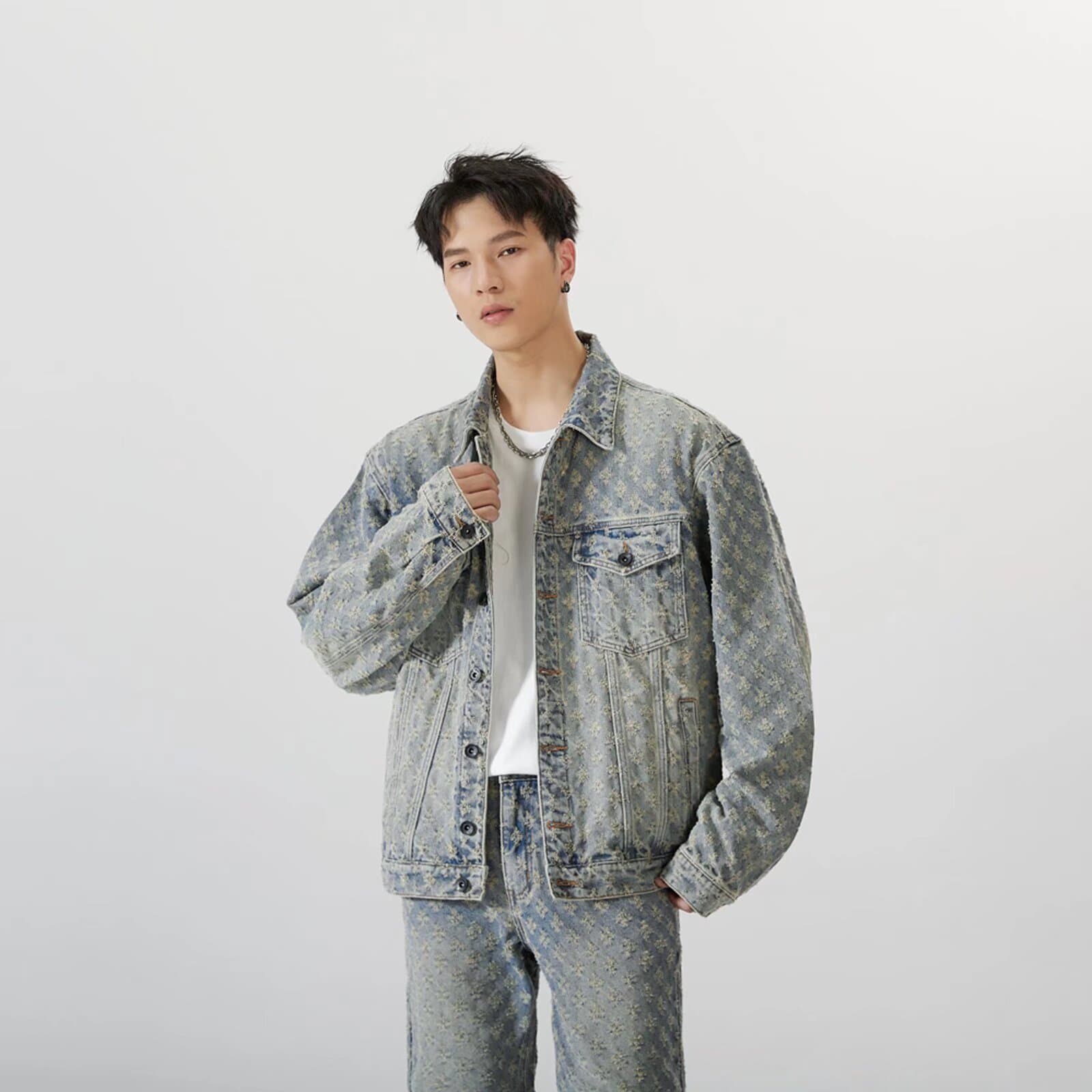 Veste en jean vintage tendance de style japonais pour homme – Coupe ample, motif patte de chat, légère et confortable, mode automne