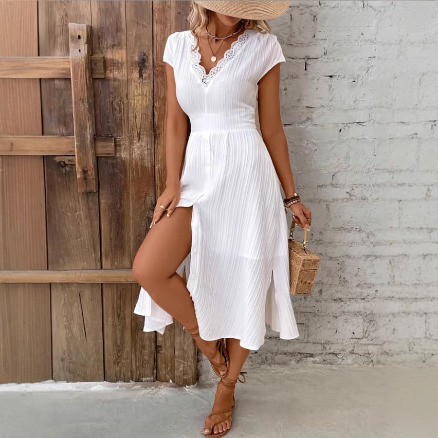 Elegant V-Neck Lace Blouse For Women - Floral Embroidery Party Dress, Wedding Guest Outfit, Romantic Date Night Top