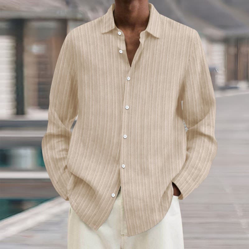Man's clothing Four seasons long sleeve lapel loose button cotton stripe cardigan shirt man