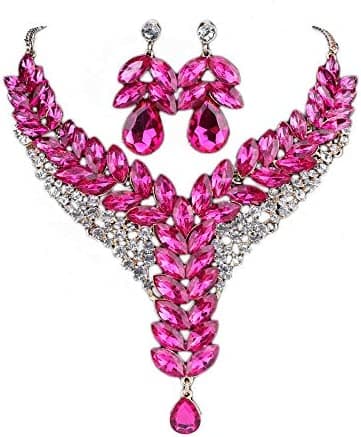 Women's Wedding Bridal Bridesmaid Rhinestone Crystal Statement Necklace Earrings Party Costume Jewelry Set