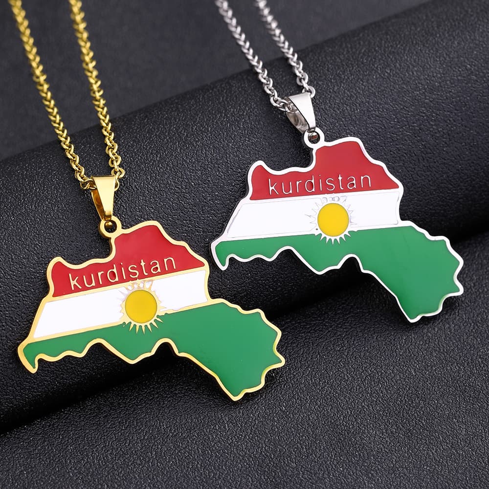 Kurdistan Map Pendant Necklace Oil Drop Retro Men And Women Stainless Steel Pendant Accessories