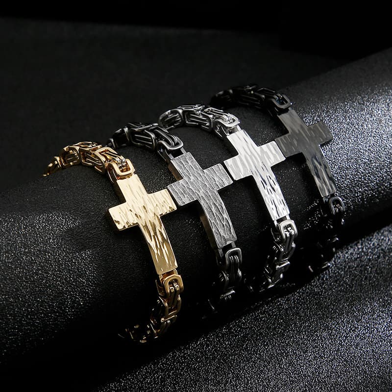 Men's Jewelry Titanium Steel Jewelry Cross Curved Brand Personality Retro Bracelet Men's Emperor Round Chain Hand Jewelry