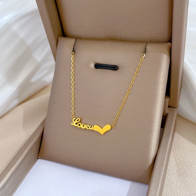 [Full Body Titanium Steel] Letter Love Personality Minimalist Gold Necklace In Wind Furnace Female INS Mesh Red Collar