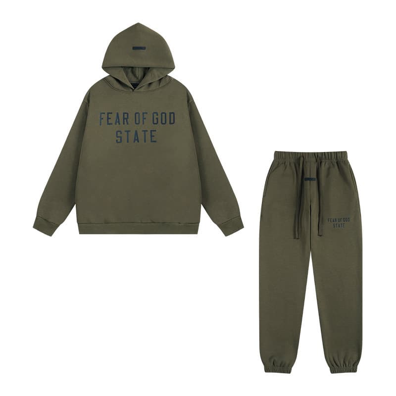 Sweat-shirt ample à double ligne FOG ESSENTIALS Saison 8 avec lettres floquées au dos, en éponge à capuche