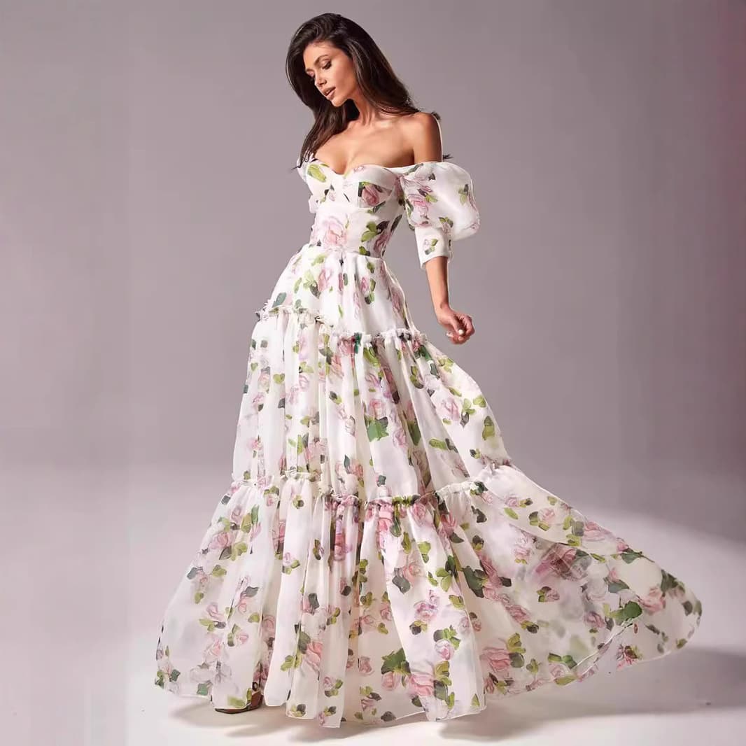 Women's Clothing New Strapless Women's Fashion Organza Fairy Long Temperament Evening Dress Dress