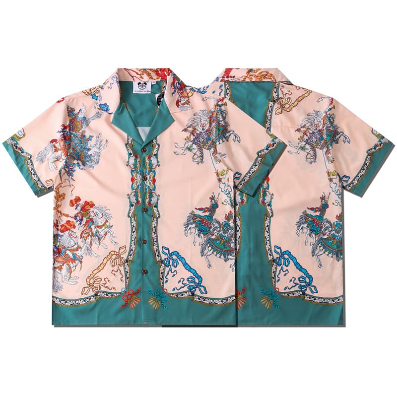 Men's clothing Fashion Brand Spring and Summer New Products Retro Palace Print Casual Loose Short Sleeve Shirt Beach Cardigan Men and Women