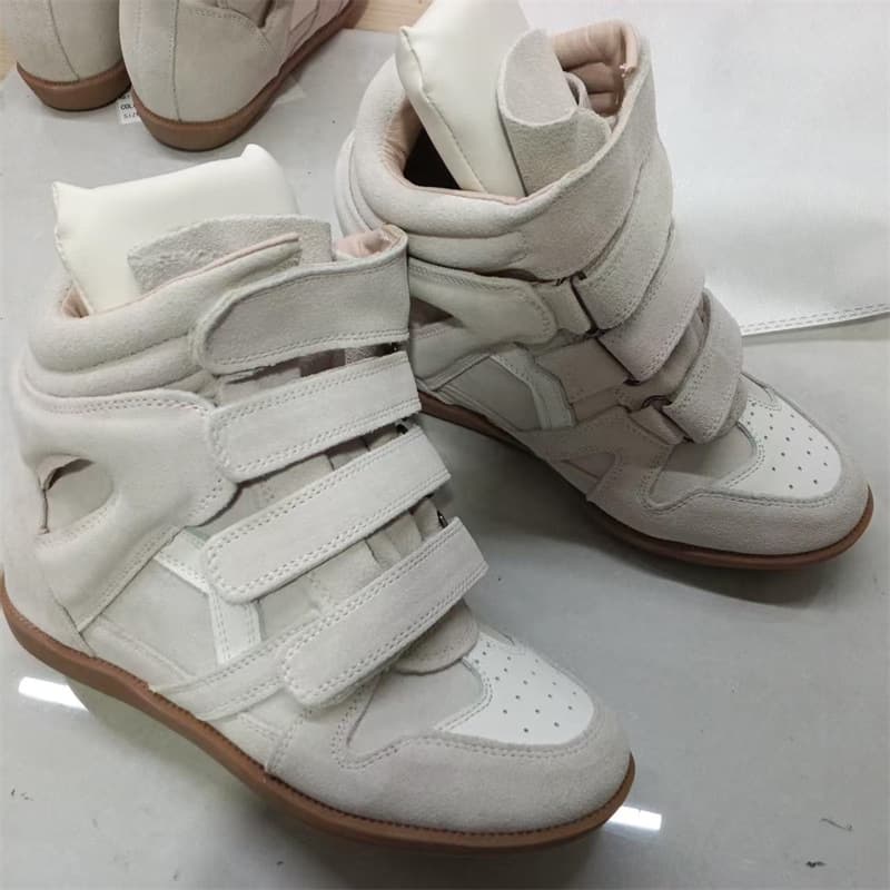 Women's High Top Sneakers Hidden Wedge Heel Color Block Flat Casual Velcro Shoes
